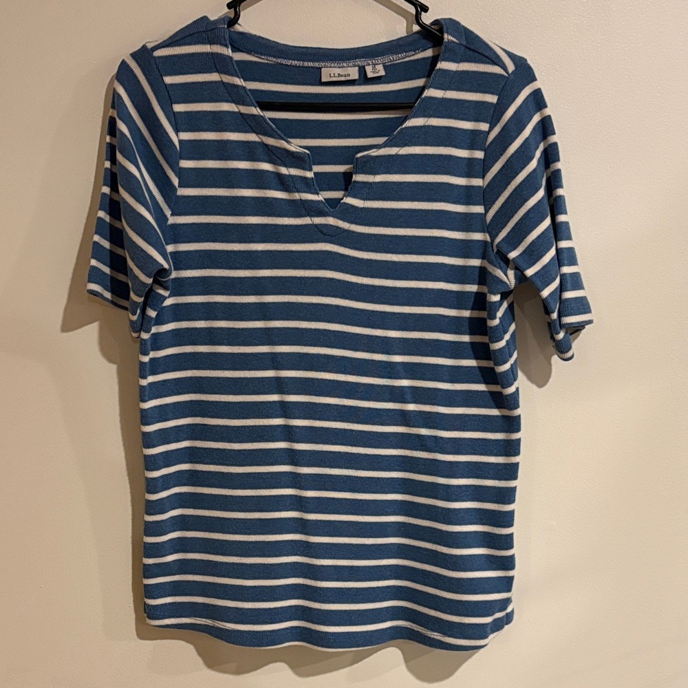 L.L. Bean Blue and White Striped Jersey Top